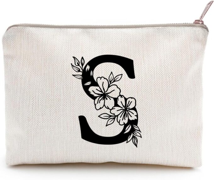 Monogram Toiletry Makeup Bag Personalized Travel Cosmetic Bag Floral Initial Cosmetic Bag, Personalized Floral Makeup Bag, Initial Cosmetic Bag, Custom Make Up Bag, Floral Bag (S)