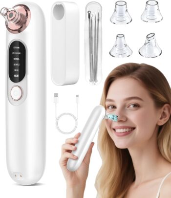 5-Speed ​​Blackhead Remover for Sensitive Skin, Wireless Charging Face Pore Cleanser with 4 Removable Heads and Stainless Steel Kit | 30-Second Keratin Softening, Hypoallergenic Deep Cleansing